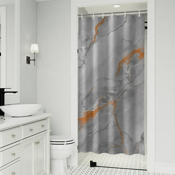 Gray Marble Orange Line Pattern Shower Curtain 36"x72" ,Bathroom Decorative Shower Curtains Set with 12 Hooks,Modern Waterproof Washable Shower Curtain