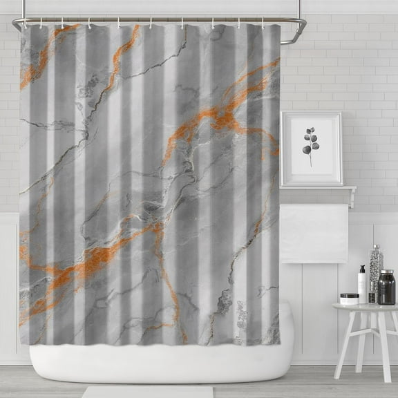 Gray Marble Orange Line Pattern Shower Curtain 72"x84" ,Bathroom Decorative Shower Curtains Set with 12 Hooks,Modern Waterproof Washable Shower Curtain