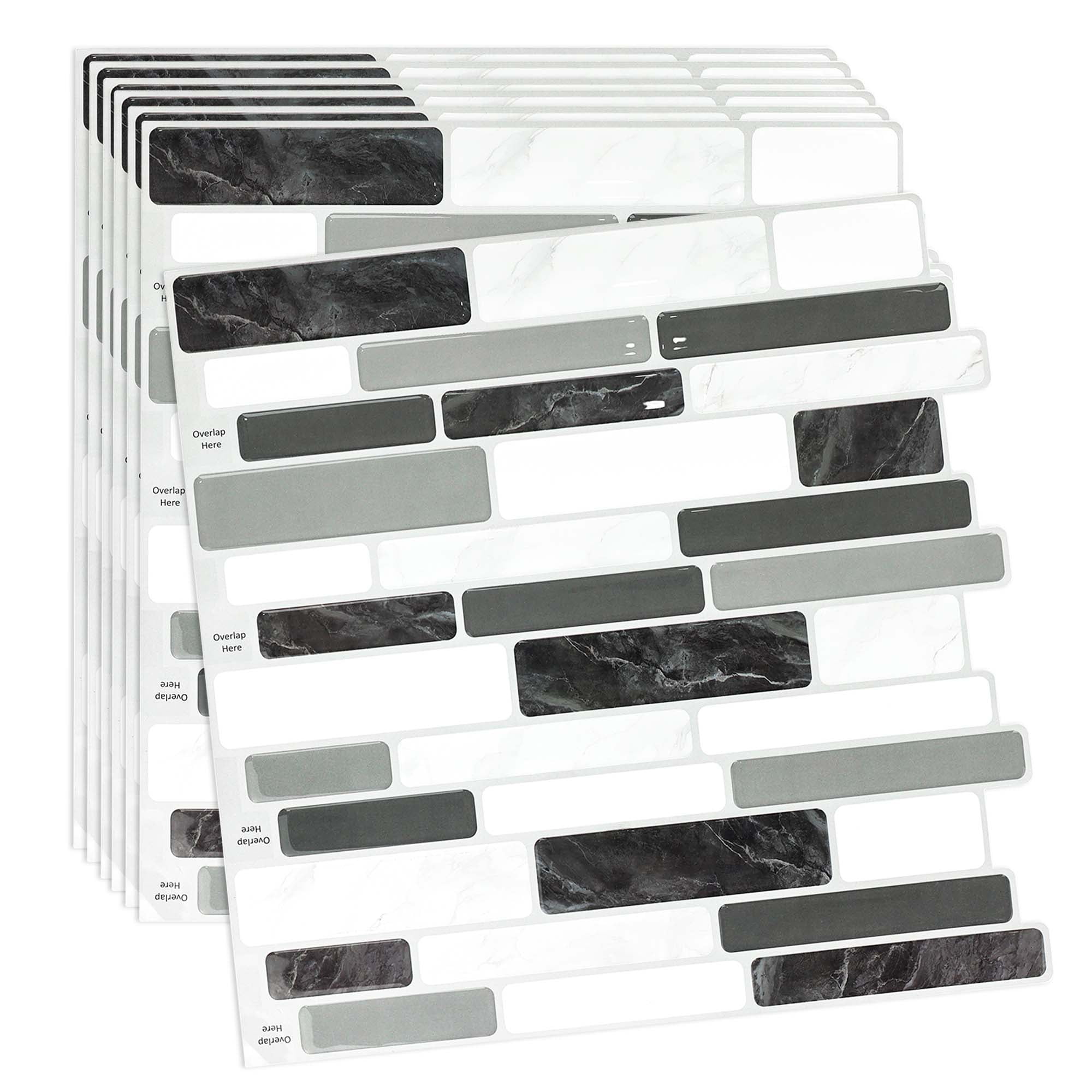 Gray Marble Peel and Stick Backsplash Tile for Kitchen 12×12 Set of 10