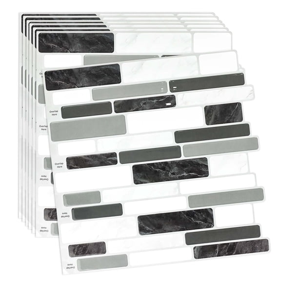 Gray Marble Peel and Stick Backsplash Tile for Kitchen 1212 Set of 10