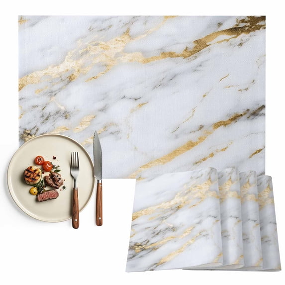 Gray Marble Placemats Set of 2, Abstract Art Yellow Crack Washable Wipeable Table Mats for Dining Tables, Indoor Outdoor Kitchen Place Mats for Holiday Party Table Decor