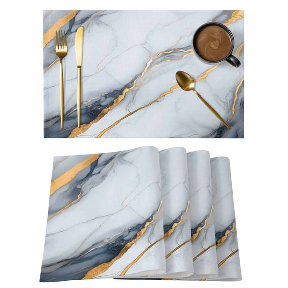 Gray Marble Placemats Set of 4, Cotton Linen Fabric Place Mats, Modern Ink Painting Art Abstract Washable Decorative Table Mats Protector for Home Kitchen Dining Wedding Party Coffee Tables
