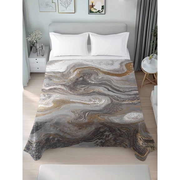 Gray Marble Queen Size Flat Sheet, Wrinkleproof & Fadeproof Cooling Flat Bed Sheet Only, Farmhouse Vintage Abstract Ombre Texture Breathable Soft Bedding Top Sheets 90 x 102 Inches