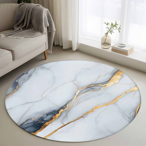 Gray Marble Round Area Rug 3.3 FT, Non Slip Small Entryway Kitchen Mat, Modern Ink Painting Art Abstract Washable Soft Circular Rug Non-Shedding Door Mat for Bathroom Playroom Kids Room