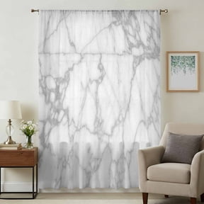 Gray Marble Sheer Curtains 45 Inches Long, Minimalism Modern Abstract Ombre Texture Light Filering Curtains, Breathable Simi Curtain Privacy Drapes for Kitchen Bathroom Small Window Treatment