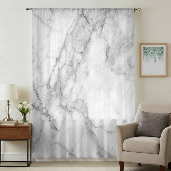 Gray Marble Sheer Curtains 45 Inches Long, Modern Simple Gradient Abstract Patterned Light Filering Curtains, Breathable Simi Curtain Privacy Drapes for Kitchen Bathroom Small Window Treatment