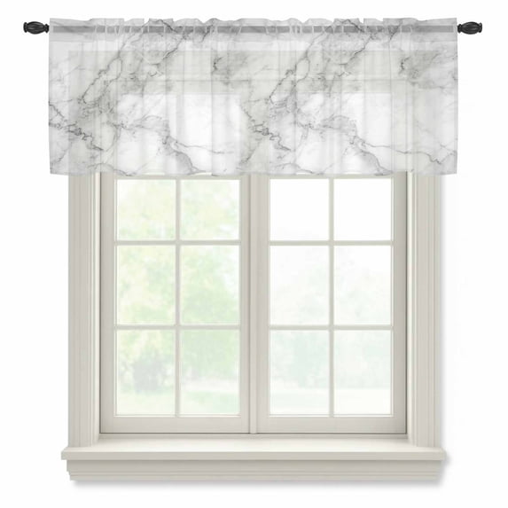 Gray Marble Sheer Curtains Valances for Windows Modern Simple Gradient Abstract Patterned Chiffon Kitchen Valances for Cafe, Voile Window Treatments Curtains for Living Room Bedroom, 42"x12"