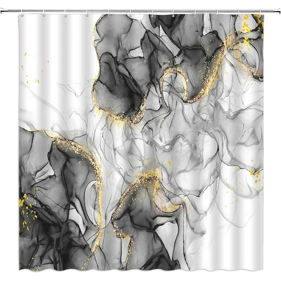Gray Marble Shower Curtain Modern Abstract Gold Stripees Ombre Marble Texture Watercolor Creative Bathroom Decor Fabric Curtain with Hooks，70x70 Inches
