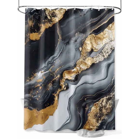 Gray Marble Shower Curtain Set, Waterproof Shower Curtains for Bathroom, Yellow Modern Ink Painting Abstract Art Washable Fabric Cloth Bath Curtain for Bathtub Decoration with Hooks 72x78 Inches