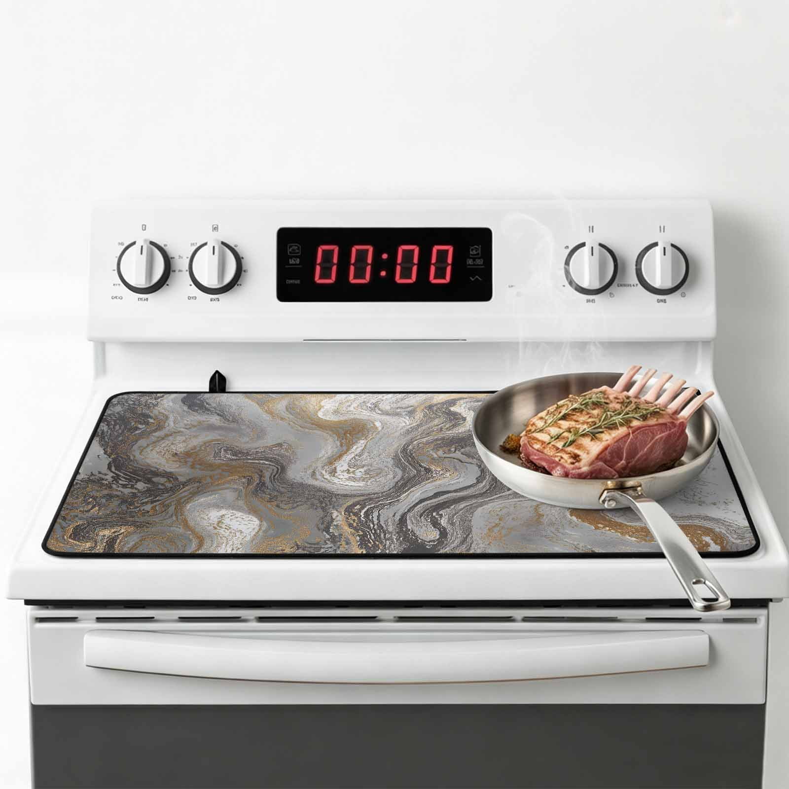 Gray Marble Stove Top Cover for Electric Stove, Heat-proof & Non Slip Glass Top Stove Cover Protector, Farmhouse Vintage Abstract Ombre Texture Kitchen Flat Cooktop Rubber Mat 31x24 Inches