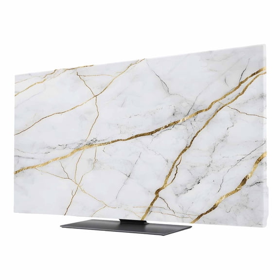 Gray Marble TV Dust Cover 40 Inch, Gold Lines Abstract Crack Modern Art Computer Monitor Cover Dustproof Stretchable Indoor TV Screen Protector for LED LCD Universal Monitors