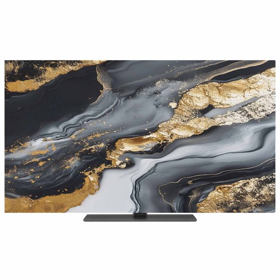 Gray Marble TV Dust Cover,Stretchable TV Screen Desktop Computer Protector Cover,Yellow Modern Ink Painting Abstract Art Television Dustproof Slipcover for 19–24 Inch Flat or Curved TVs