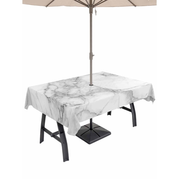 Gray Marble Table Cloth Rectangle Outdoor Tablecloth, Modern Simple Gradient Abstract Patterned Waterproof Table Cover with Umbrella Hole and Zipper for Party/Dining/Patio/Wedding 54x80 Inch