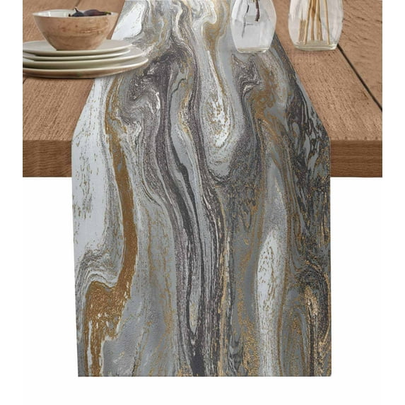 Gray Marble Table Runner Cotton Linen 48 Inch Holiday Dresser Scarves, Farmhouse Vintage Abstract Ombre Texture Tablerunner for Kitchen Coffee Dining Bedroom Living Room Dinner Scarf Décor 13''x48''