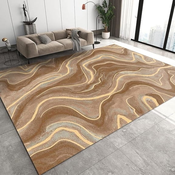 Gray Marble Texture Area Rugs, Brown Golden Turquoise Gradient Living Room Carpet, Washable Rug Wear-Resistant And Non-Slip Shaggy Apply To Dining Room Office Family And Pet 5x8ft