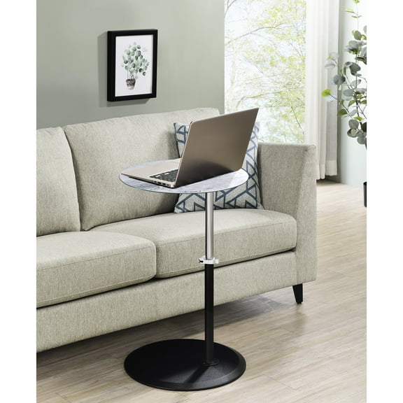 Gray Marble Textured Top 15.5" Orbit End Table With Adjustable Height Option Feature Quality - Elegant Furnishing Modern Design