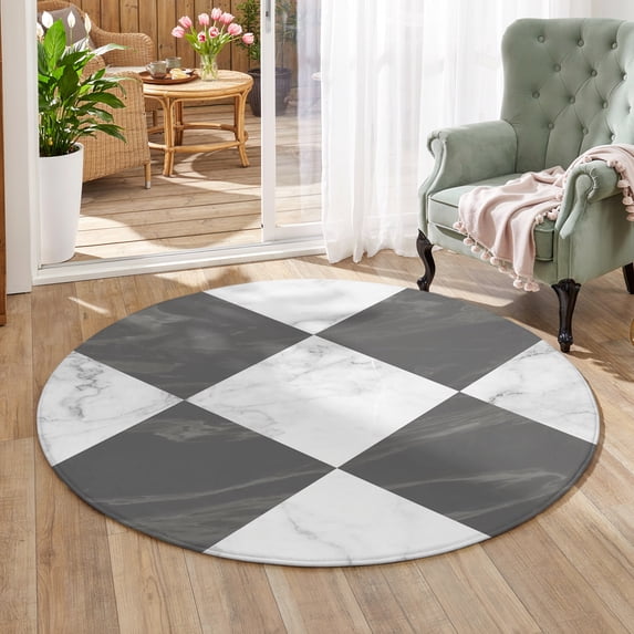 Gray Marble Tiles Area Rug 6', Non-Slip Washable Round Indoor rug ...