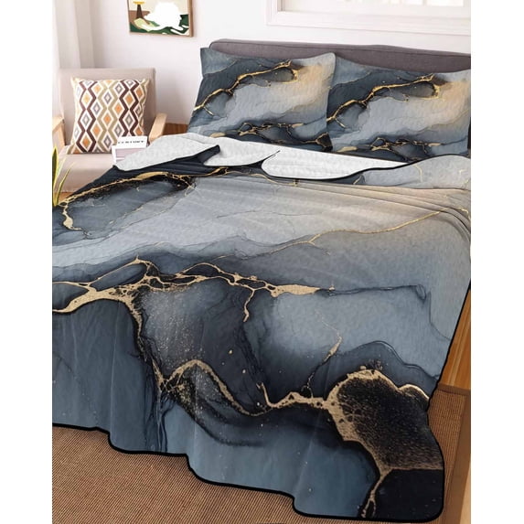 Gray Marble Twin XL Size Down Alternative Comforter, Lightweight Comforter Quilt Bedding Set with Pillow Shams Abstract Modern Ink Painting Ombre All Seasons Bed Comforter Duvet Insert 68"x98"