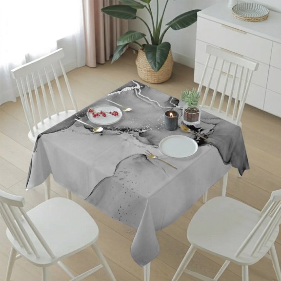 Gray Marble Water Waves Table Cloth 54x54in, Waterproof Square Tablecloth Wipeable Tablecloths Retro Ripples Abstract Art Table Covers for Dining Tables Party Indoor Outdoor