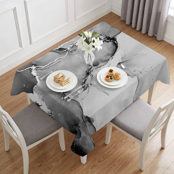 Gray Marble Water Waves Table Cloth 60x84in, Waterproof Rectangle Tablecloth Wipeable Tablecloths Retro Ripples Abstract Art Table Covers for Dining Tables Party Indoor Outdoor