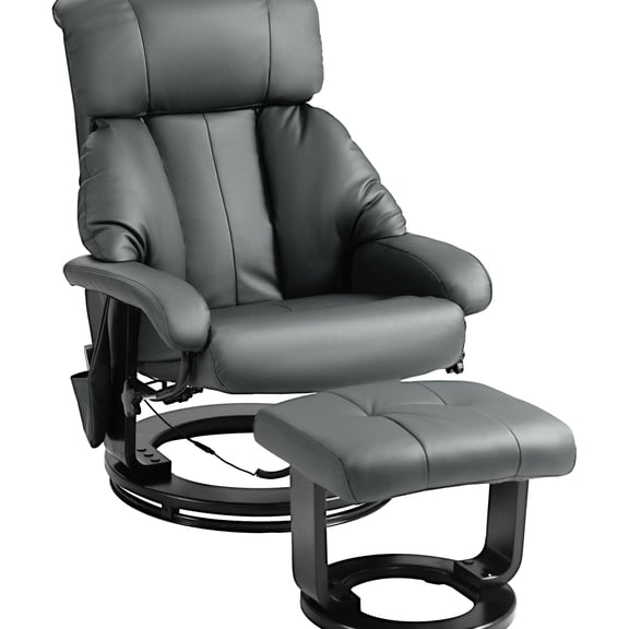 Gray Massage Recliner Chair With . 360 Swivel Base. Adjustable Up To 145. Two Vibration Settings, Five Modes, Ten Points Massaged. Comfortable Thick Foam Padding. Operated By Remote Control.