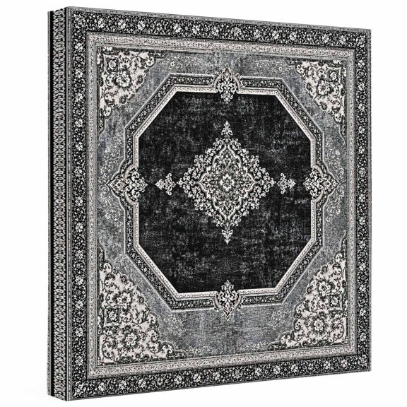 Gray Medallion Canvas Wall Art for Living Room, Vintage Dark Grey Floral Border Scroll Classic Poster Print Painting for Bedroom Office Gallery Decoration Wall Pictures Prepare To Hang 12"x12"