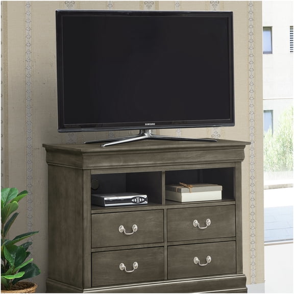 Gray Media Chest with English Dovetail Drawers, Traditional TV Stand for Bedroom Storage