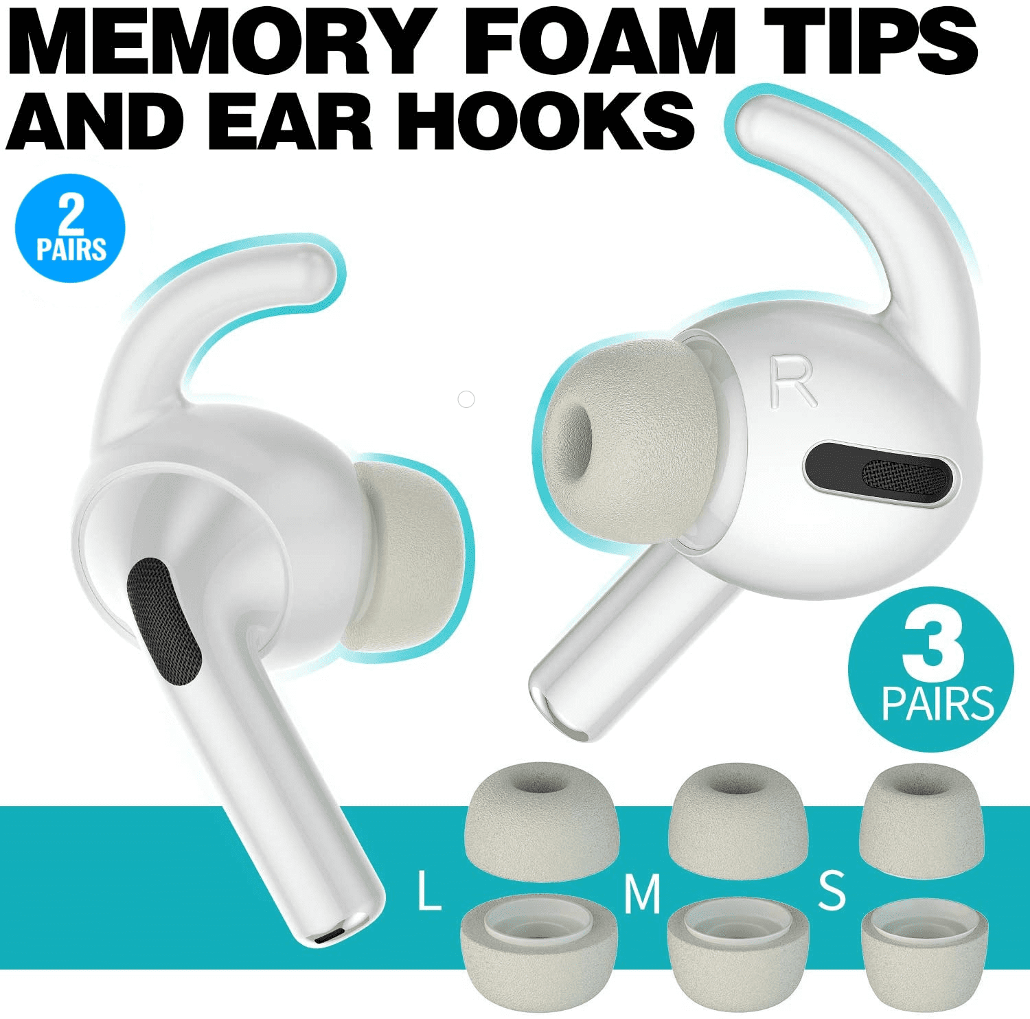 Gray Memory Foam Covers Tips and Ear Hooks for AirPods Pro Size Small Medium Large 6 EarHooks Walmart