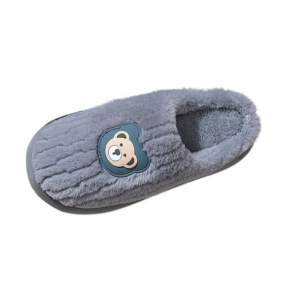 Gray Men'S Home Slippers Thick Bottom Non-Slip Warm Couple Teddy Bear Pattern Lightweight Fashionable Casual Indoor Slippers For Men 0.71 Lb