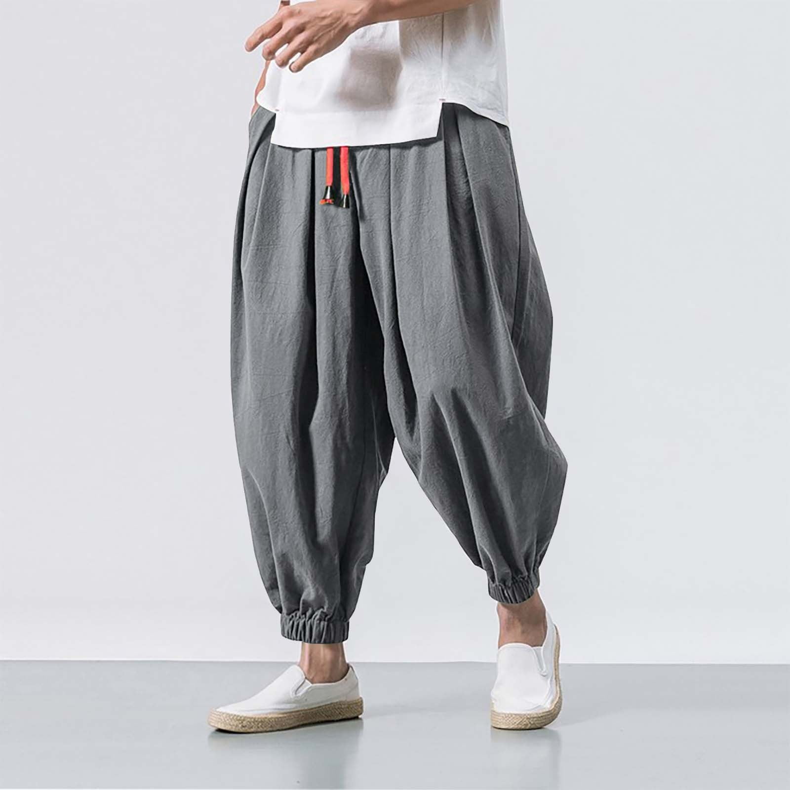 Gray Mens Activewear Fashion Loose Casual Wide Pants Men's Elasticated ...