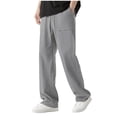 thumbnail image 1 of Gray Mens Faux Linen Pants for Man Thin Ruched Paperbag Straight Leg Basic Long Leg Fall Summer 2026 Clothes Regular Fit 3XL, 1 of 8