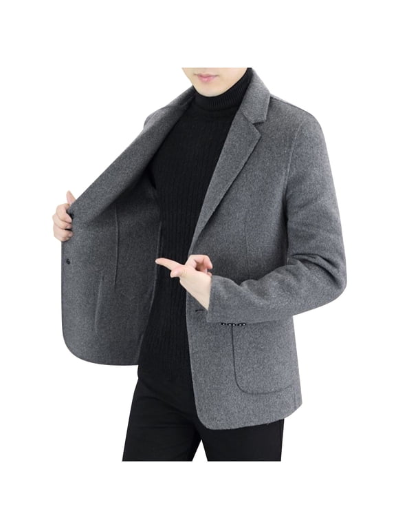 Gray Mens Fleece Lined Wool Velour Brunch Jacket Coats for Man Basic Fall Winter 2026 Fashion L
