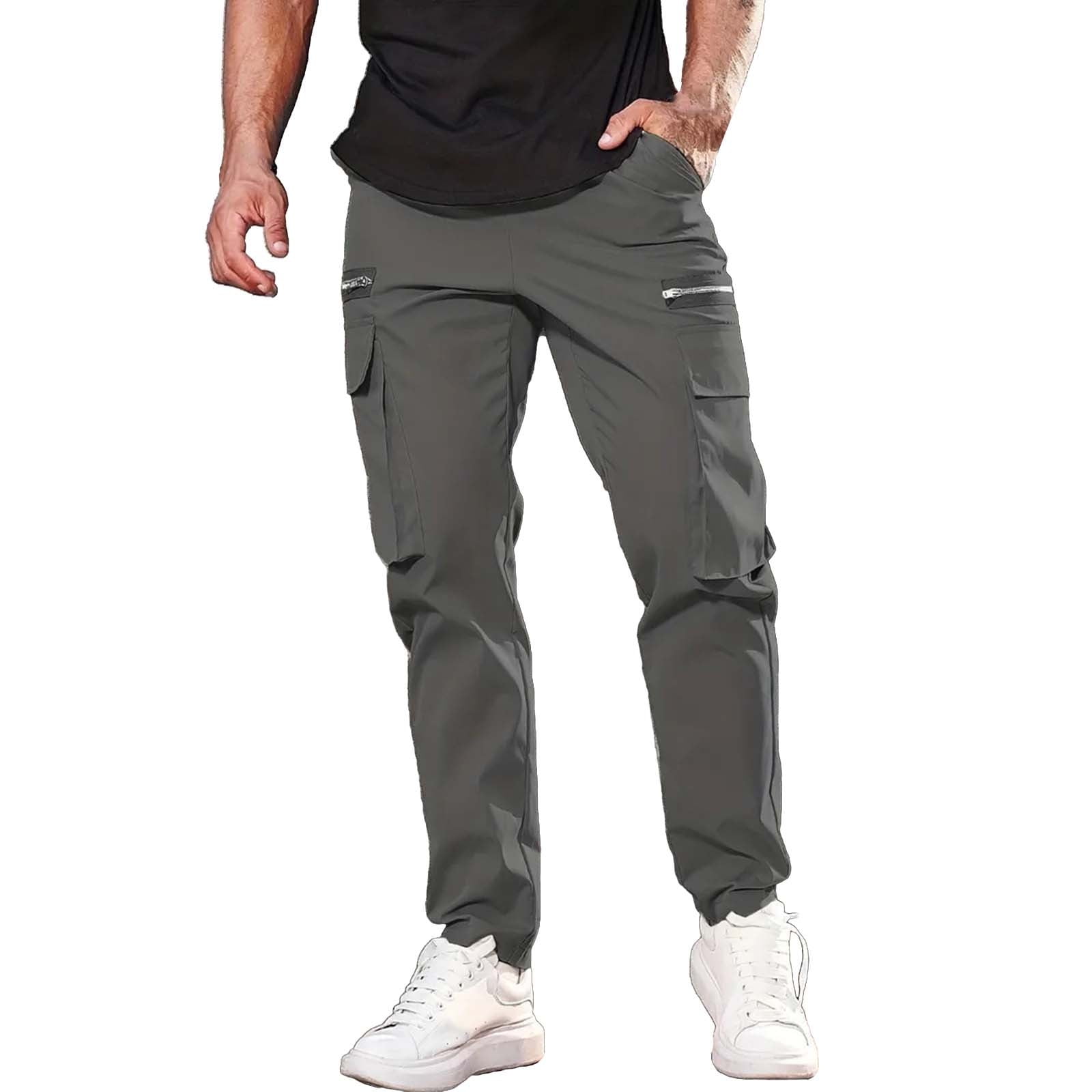 Gray Mens Cargo Pants Relaxed Fit, Polyester Mens Slim Fit