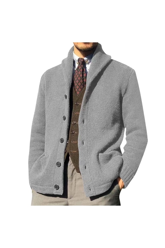 Gray Mens High Neck Sweater Button for Man Long Sleeve Crochet Knit Basic Winter Fall 2026 Clothes L