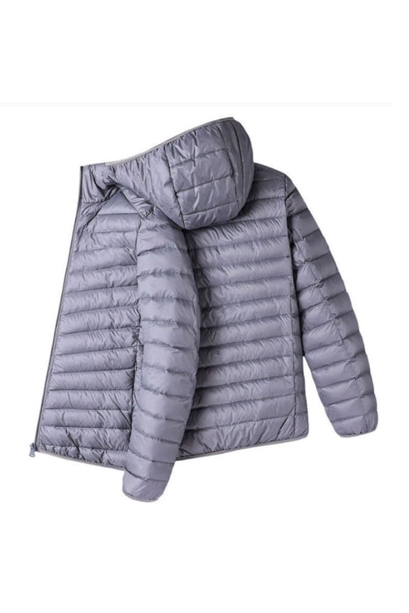 Gray Mens Jackets Cotton Hood Puffer Down Jacket Oversized Winter Zip Up Mens Clothing