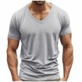 thumbnail image 1 of Gray Mens Work Out Gym Lounge Jogger Tshirts Short Sleeve Tee Tops for Mens V Neck Loose Fit Basic Summer Fall Tee Shirt 2025 Clothing Country Concert Y2K XL, 1 of 9