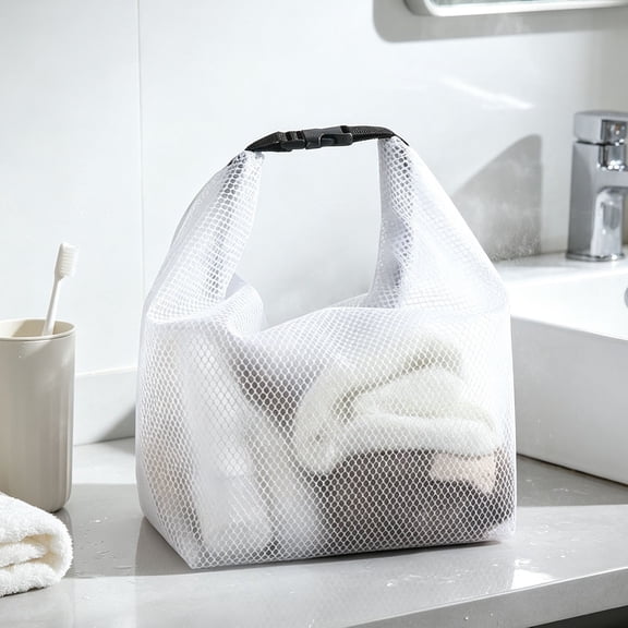Gray Mesh Shower Caddy Bag, Quick-Dry Hanging Toiletry Organizer with Adjustable Handle, Large Capacity for Bathroom, Gym, Travel
