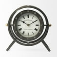 thumbnail image 1 of Gray Metal Circular Desk / Table Clock w/ Rivet Detail Frame, 1 of 4