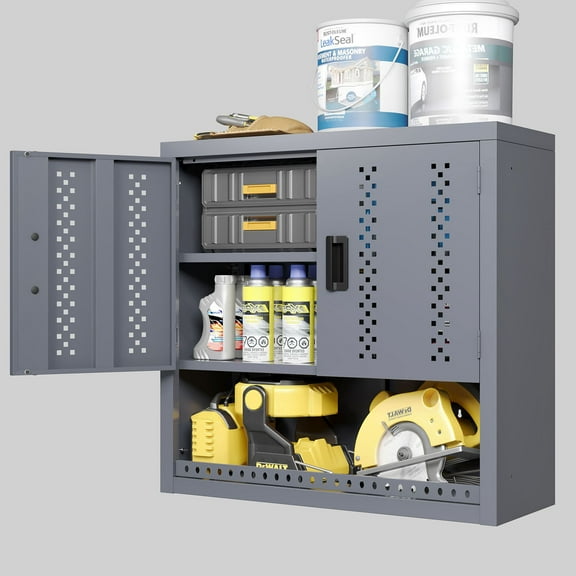 Gray Metal Garage Cabinet with Door, Wall-Mounted Storage Solution, 30.31" H for Organization