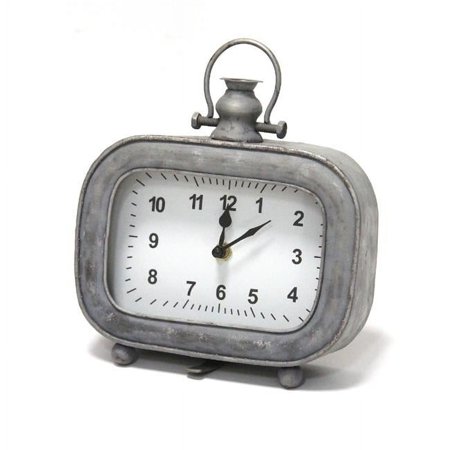 Gray Metal Glass Plastic Table Clock, 7 x 2.5 x 8 in.