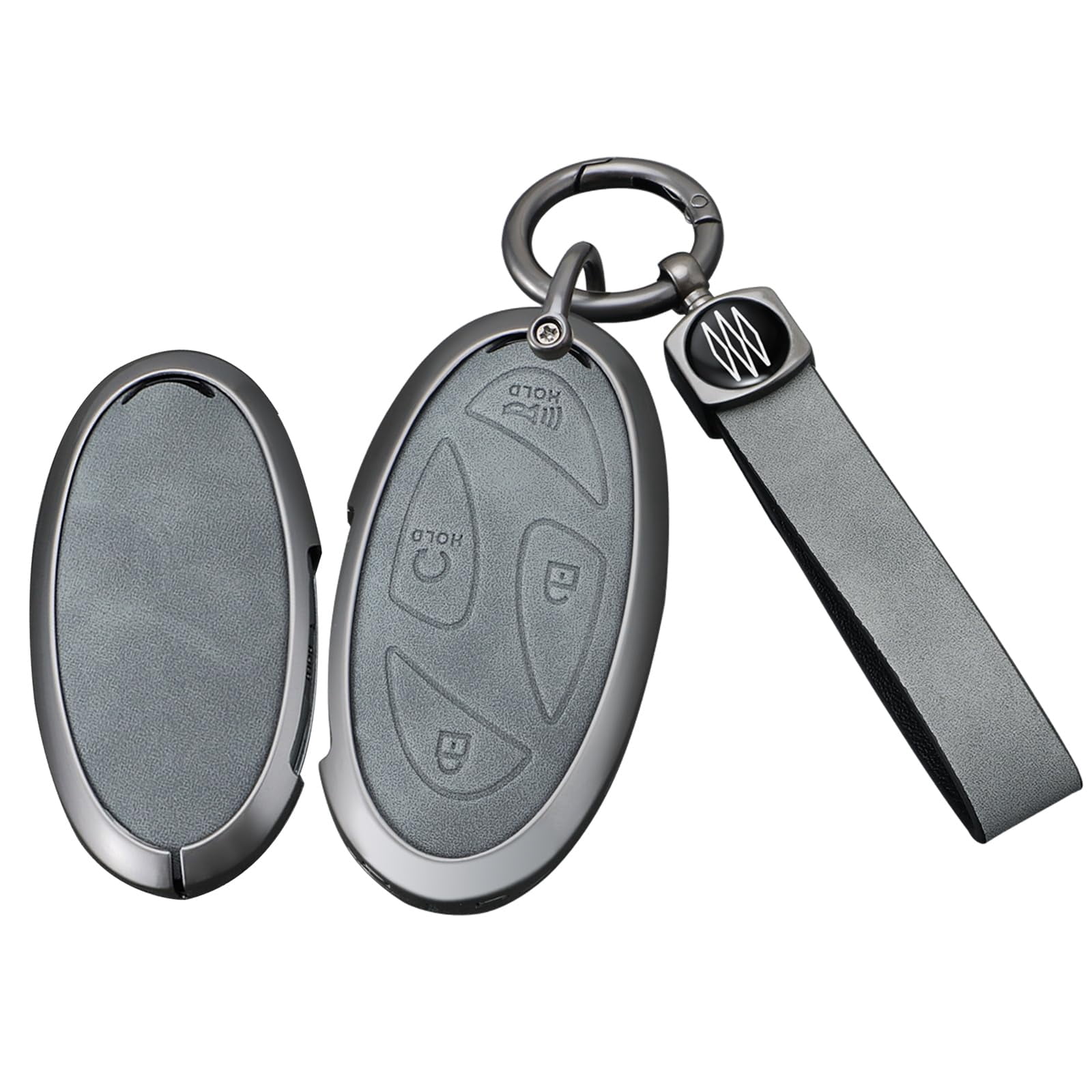 Gray Metal Leather 5/6/7 Button Key Fob Cover Case Compatible with ...