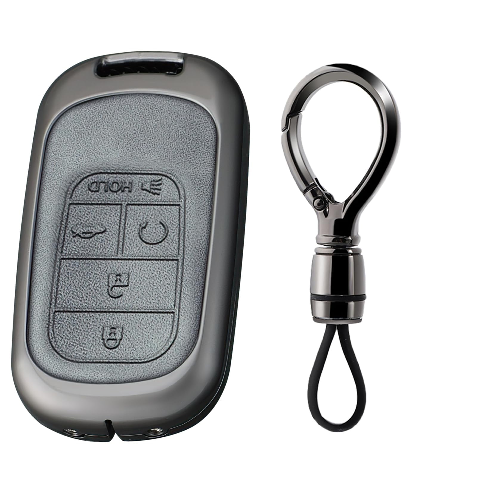 Gray Metal Leather 5 Button Key Fob Cover Fit for Honda Civic 2024 2023 Accord CR-V HR-V V Pilot SI EX EX-L Touring Keyless Key Holder with Keychain