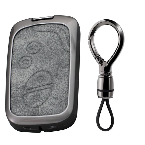 Gray Metal Leather Key Fob Cover Fit for Lexus GX460 RX350 ES350 IS250 GX460 LX570 IS350 GS430 GS300 GS450h is-C is-F Keyless Key Holder with Keychain