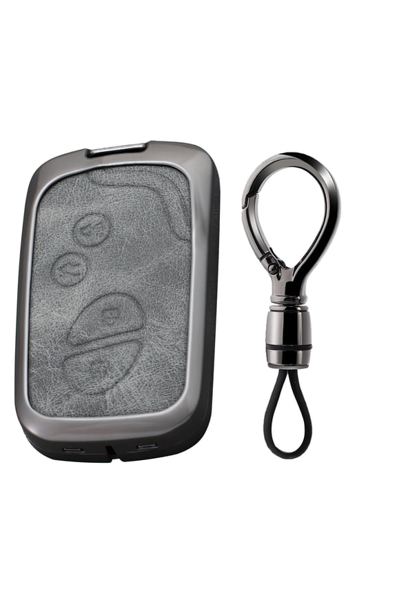 Gray Metal Leather Key Fob Cover Fit for Lexus GX460 RX350 ES350 IS250 GX460 LX570 IS350 GS430 GS300 GS450h is-C is-F Keyless Key Holder with Keychain