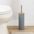 thumbnail image 1 of Gray Metal Toilet Brush and Holder Set With Bamboo Lid, 1 of 8