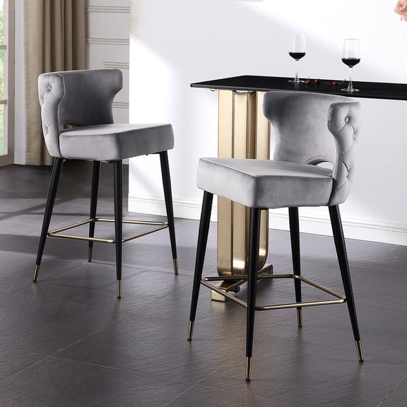 Gray Metal and Velvet Stool / Suitable for Contemporary Interiors