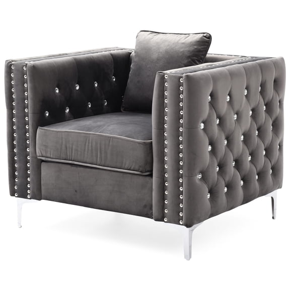 Gray Micro Suede Side Chair | Suitable for Small Foyers and Inaccessible Areas | KD Design and Hardwood Frame | Low - Maintenance Velvet