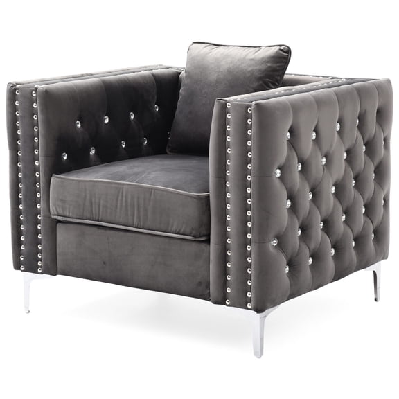 Gray Micro Suede Upholstered Chair | Suitable for Small Rooms and Inaccessible Areas | Hardwood Frame with Chrome Legs | Low - Effort Cleaning