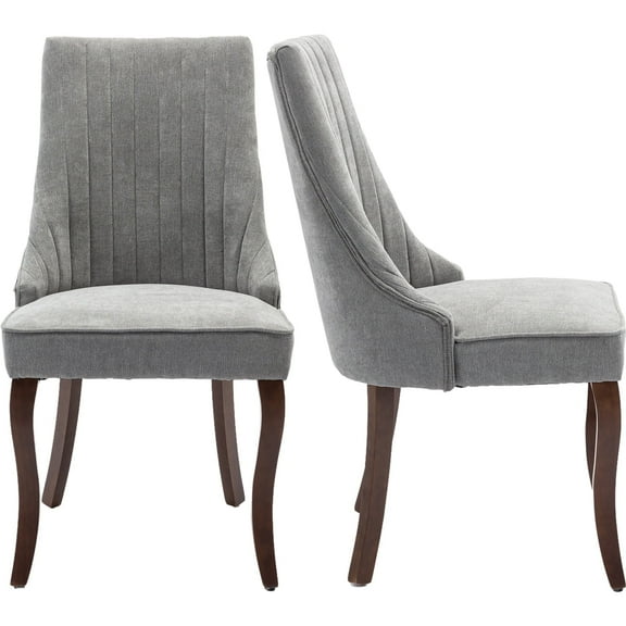 Gray Mid Century Dining Chairs Set of 2, Modern Kitchen & Dining Room Chairs Set of 2, Fabric Upholstered Kitchen Chairs for Dining Table, Sillas de Comedor, Wood Legs (Grey, 2 Pcs)