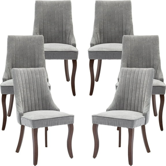 Gray Mid Century Dining Chairs Set of 6, Modern Kitchen & Dining Room Chairs Set of 6, Fabric Upholstered Kitchen Chairs for Dining Table, Sillas de Comedor, Wood Legs (Grey, 6 Pcs)